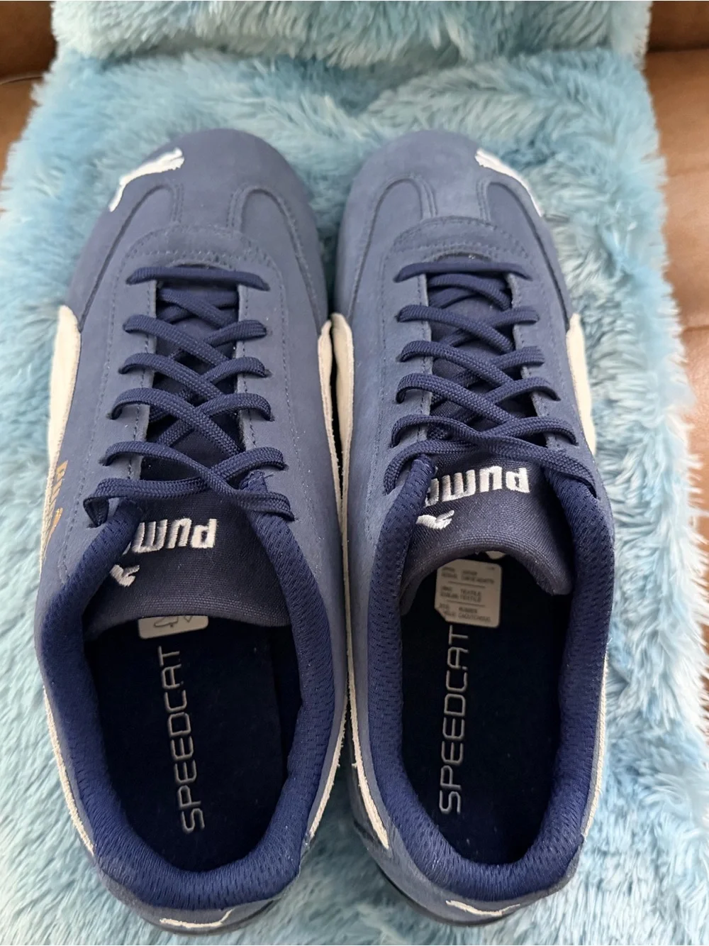 Puma Navy and Cream Suede Low-Profile Sneakers